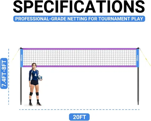 Vista 6 de SPOYNAL Red de voleibol portátil para patio trasero y playa, juego de voleibol al aire libre de 20 pies/32 pies con altura ajustable