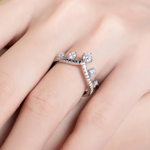Vista 8 de Anillos de eternidad de moissanita, anillos de boda, color D, claridad VVS1, redondo, corte brillante, plata de ley 925, 56 piedras, anillos