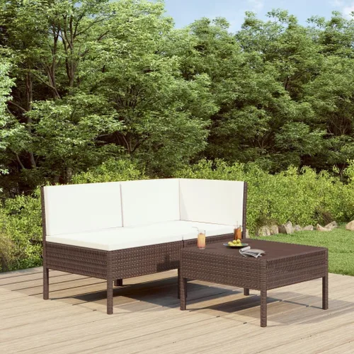 Vista 2 de 3-Piece Modular Outdoor PE Rattan Garden Sofa Set, Brown