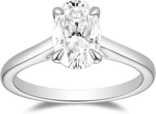 Vista 2 de DovEggs Center 2 carat 6x9mm G-H-I Color Oval Crushed Ice Cut Moissanite Lab Created Diamond Solitaire Engagement Rings for Women 14K Gold QUALITY