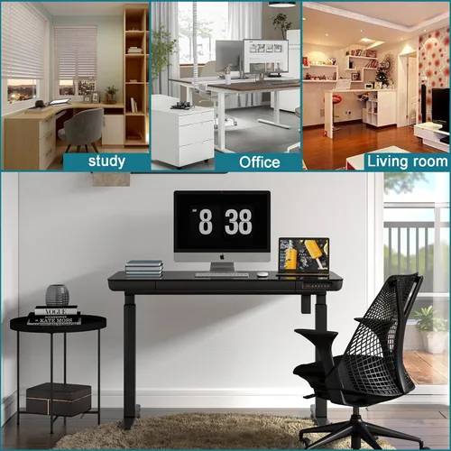 Vista 7 de kowo 48 "K302 vidrio templado eléctrico de madera escritorio de pie con cajón (negro)