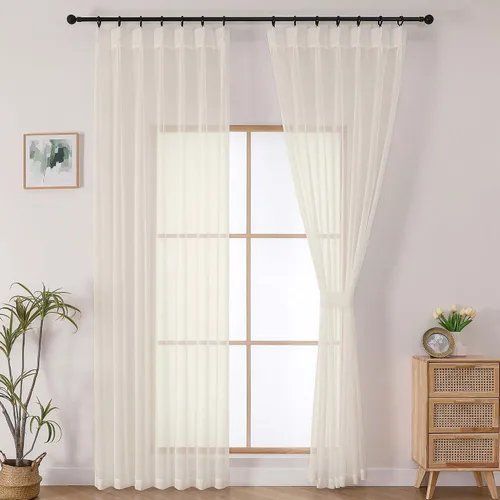 Vista 34 de OWENIE - Cortinas semitraslúcidas con plisado de pellizco blanco de 96 pulgadas de largo para dormitorio y sala de estar, cortinas modernas de aire
