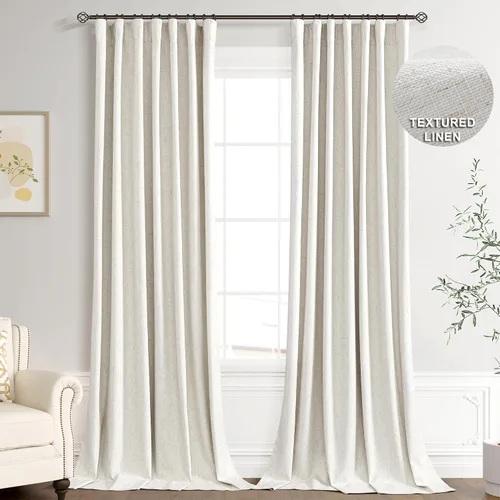 Vista 35 de Joywell - 2 cortinas de lino 100% opacas, con bolsillo para cortinero, trabilla trasera, cinta para ganchos y anillas con clip, con aislamiento