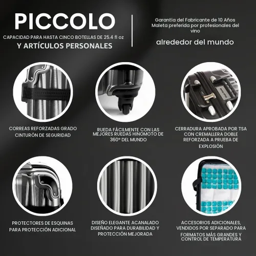 Vista 4 de VinGardeValise® The Piccolo - Maleta de vino – Equipaje de viaje de 5 botellas, aprobado por la TSA, carcasa dura duradera, espuma a prueba de Negro