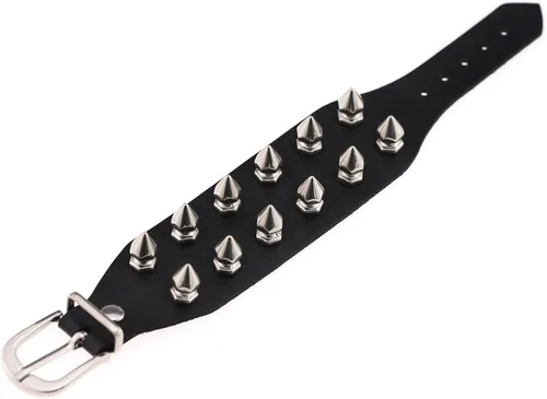 Vista 4 de Tanyoyo Pulsera unisex con tachuelas de rock punk, correa ancha, de cuero, con remache gótico, hebilla