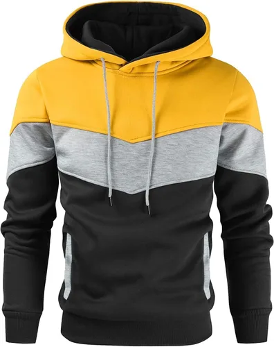 Vista 27 de Gesean - Sudadera con capucha para hombre, diseño de bloques de color, estilo suéter, manga larga, casual, con bolsillo