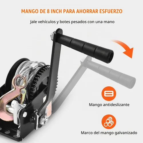 Vista 5 de VEVOR Cabrestante de mano, capacidad de tracción de 800 libras, manivela de cuerda resistente con cable de alambre de acero de 33 pies y trinquete