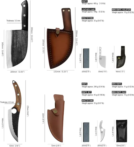 Vista 5 de XYJ Cuchillo de carnicero de chef forjado hecho a mano de acero inoxidable de alto carbono, cuchillo para deshuesar carne con funda de cuero, mango