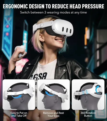 Vista 2 de YRXVW Head Strap Accessories Compatible with MetaOculus Quest 3, Enhanced Comfort and Reduce Facial Stress Adjustable VR Headstrap, Elite Strap