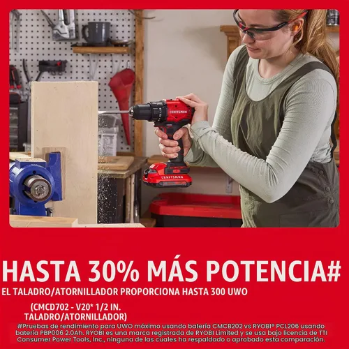 Vista 5 de CRAFTSMAN V20 Cordless Drill Set and Impact Driver, Includes 2Ah Battery and Charger, Power Tool Set with 1700 RPM 1/2 In. Power Drill, 1800 Torque