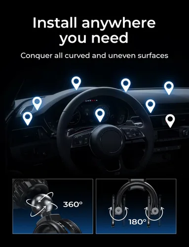 Vista 6 de LISEN Soporte magnético de teléfono para iPhone y Android con 6 imanes y diseño de arco ajustable, color negro