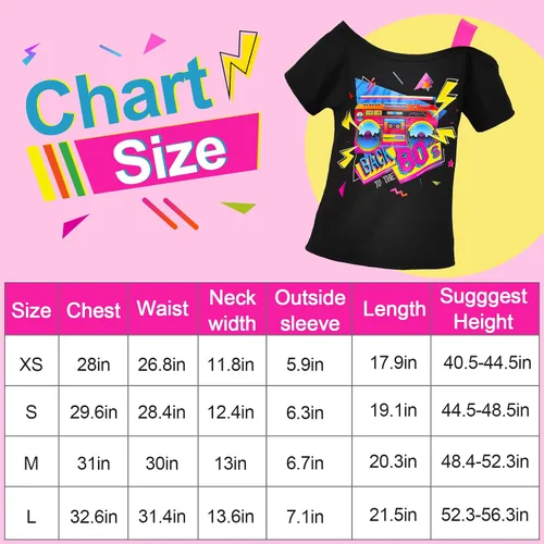 Vista 7 de Latocos 14 Pcs 80s Costume Accessories T-Shirt Tutu Skirt Outfits Halloween Cosplay 1980s Theme Retro Party Girls