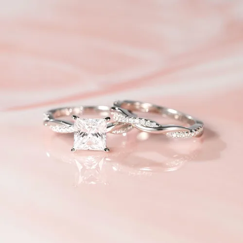 Vista 2 de Mameloly Juego de anillos de boda de 2 quilates para mujer, corte princesa, anillos de compromiso de circonita cúbica, anillos de compromiso