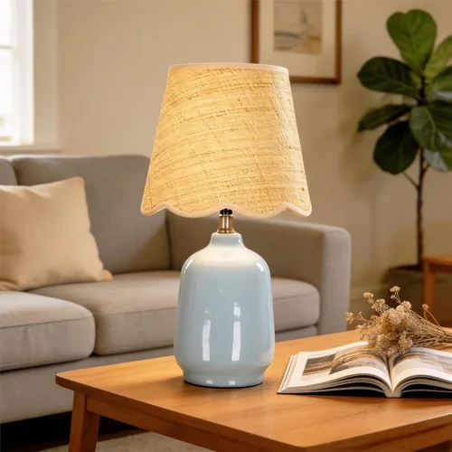 Vista 16 de lámpara de mesa de cerámica moderna de 19" para sala de estar, lámparas de escritorio de base crema para dormitorio, lámpara de mesita de noche