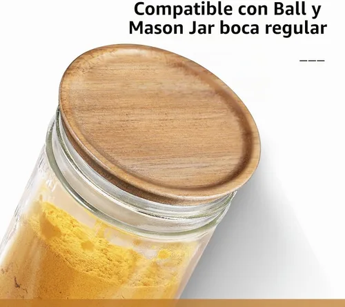 Vista 8 de 6 paquetes de tapas de tarros Mason de boca regular de madera para tarros Ball/Mason/Kerr, madera de acacia natural, material de grado alimenticio