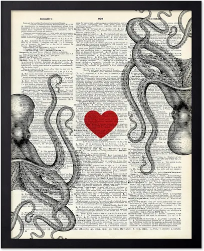 Vista 71 de Poster Master Póster de pulpo para parejas, póster de diccionario, arte Kraken, regalo romántico para él, ella, amantes, decoración náutica