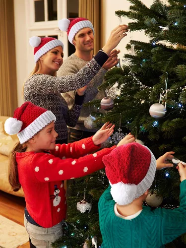 Vista 2 de Sumind 2 gorras de Navidad de punto rojo y blanco de Papá Noel