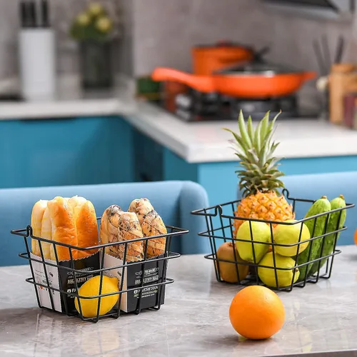 Vista 8 de Cesta de frutas de hierro de 2 niveles para encimera de cocina, pan, frutas y verduras, cesta de almacenamiento de alambre colgante para organizador