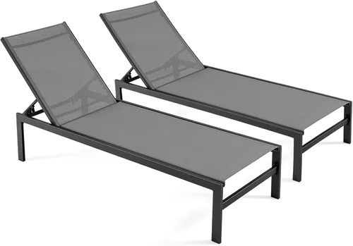 Vista 10 de Tangkula Tumbona de aluminio para patio, sillón ajustable para exteriores con respaldo de 6 posiciones, marco de aluminio resistente, tela Negro