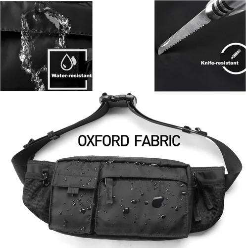 Vista 12 de Riñonera grande impermeable negra para hombres y mujeres, bolsa de cinturón, bolsa de cadera con correa ajustable, riñonera ligera de primera