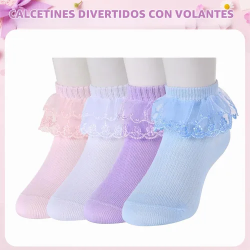 Vista 6 de Calcetines con volantes, regalos de encaje con volantes, calcetines de encaje para recién nacidos, niños y niñas Rosa Blanco Púrpura Azul Volantes