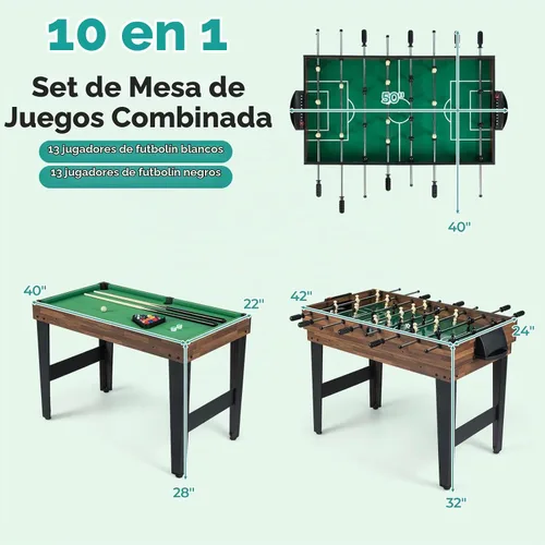 Vista 2 de Giantex 10-in-1 Multi Game Table, Combo Game Table Set w/Hockey, Foosball Pool Ping-Pong Chess Cards Checkers Bowling, Shuffleboard, Backgammon