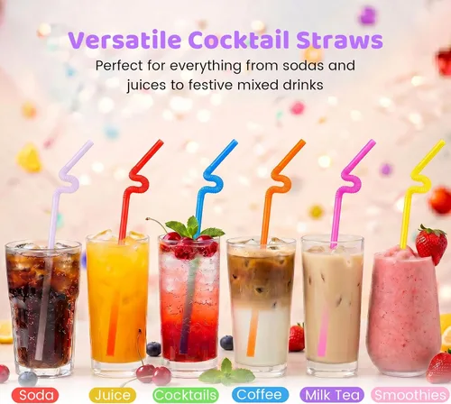 Vista 5 de HANSGO 360 unidades de pajitas para beber flexibles, pajitas de plástico desechables coloridas y flexibles extra largas para fiesta de cumpleaños