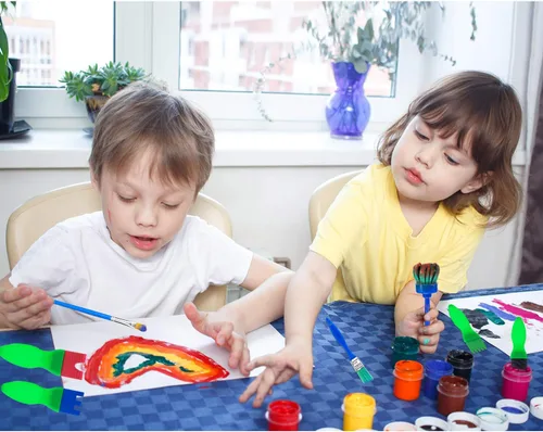 Vista 7 de 53 pinceles de pintura para niños, esponjas de pintura, lavables, juego de pinceles de pintura para niños pequeños de aprendizaje temprano, esponjas