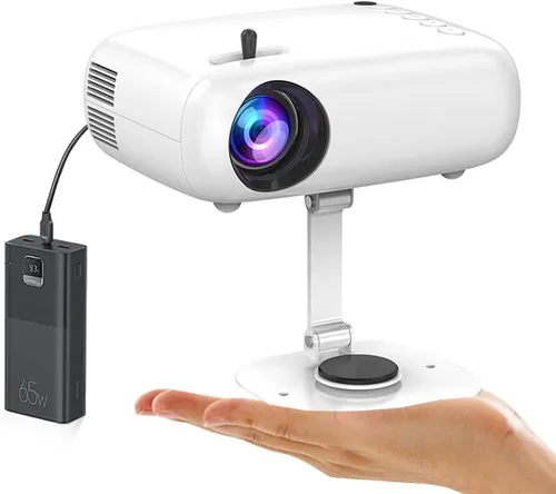 Vista 7 de Mini proyector HD, alimentado por Powerbank, 10000 lúmenes portátil con trípode para viajes al aire libre, compatible con Android, iOS, Windows, TV