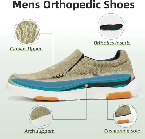 Vista 3 de OrthoComfoot Zapatos ortopédicos cómodos sin cordones para hombre con soporte de arco, mocasines ortopédicos para fascitis plantar, zapatos de lona