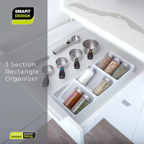 Vista 7 de Smart Design Cajón de plástico para especias de 3 secciones, forro y pies antideslizantes, sin BPA, tarros de condimentos, almacenamiento