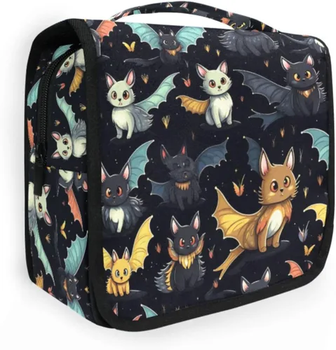 Vista 32 de MNSRUU Neceser colgante con diseño de calavera y girasol, bolsa de maquillaje de viaje para artículos de tocador, organizador de artículos