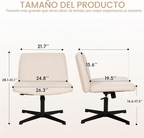Vista 2 de Silla de patas cruzadas, silla de tocador sin brazos, cómoda silla de escritorio ancha para el hogar, tocador, dormitorio, oficina Beige