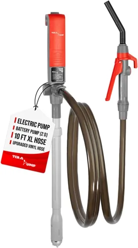 Vista 11 de TERA PUMP Bomba de transferencia de combustible con boquilla de control de flujo rápido - 3 veces más potente, alimentada por batería D, manguera