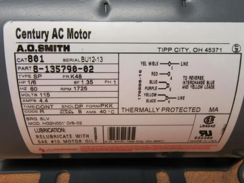 Vista 7 de A.O. Smith 801 Motor 8-135790-02 1/6HP 1725RPM