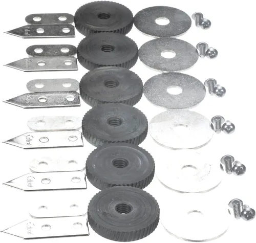 Vista 2 de Kit de 6 piezas de repuesto Edlund # 1, 1 OEM stainless steel blade, washer, support and 2 screws. Essential maintenance parts for busy commercial