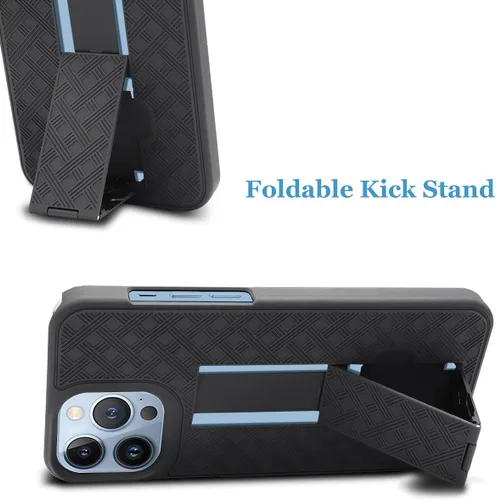 Vista 5 de Fingic Compatible con iPhone 13 Pro Max 5G, funda delgada y resistente con soporte giratorio para cinturón, funda a prueba de golpes para iPhone 13