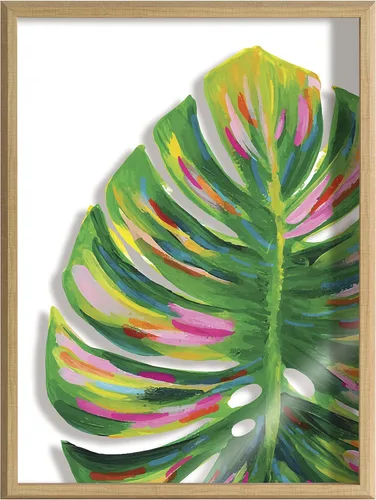 Vista 6 de Kate and Laurel Blake Monstera - Arte de pared de vidrio impreso enmarcado por Jessi Raulet de Ettavee; 18 x 24 pulgadas, natural; arte decorativo