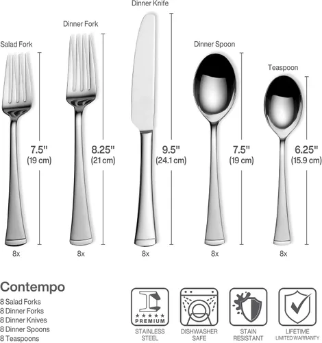 Vista 3 de Gourmet Basics by Mikasa Contempo - Juego de cubiertos de acero inoxidable (45 piezas), servicio para 8