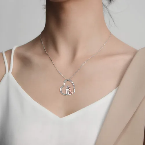 Vista 2 de POPLYKE Collar de plata de ley con diseño de corazón para abuela, hermana, madre, día de San Valentín