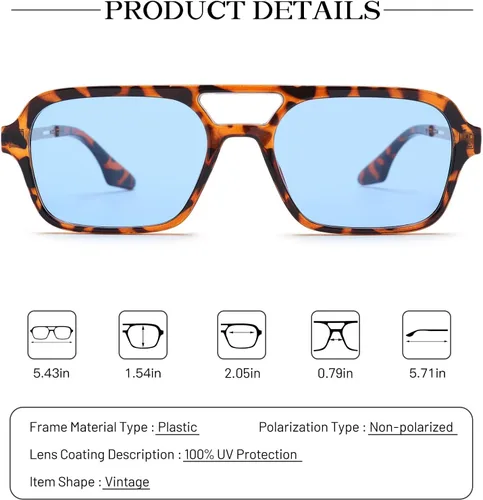Vista 4 de COASION Lentes de sol planos estilo aviador vintage de los años 70 para mujeres y hombres, diseño cuadrado de metal con protección UV400