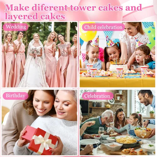 Vista 6 de 12 piezas de 3 tamaños de columna romana soporte para tartas, soportes escalonados para tartas de fondant, soporte separador de niveles para tartas