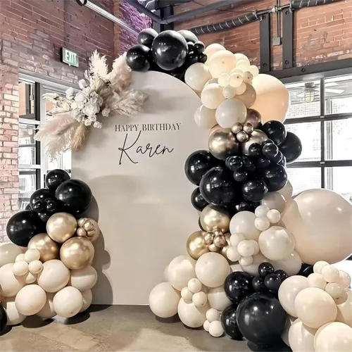 Vista 4 de Globos negros, blancos y dorados, 50 globos de látex de helio de 12 pulgadas, color negro, blanco, crema, beige, dorado metálico, para mujeres