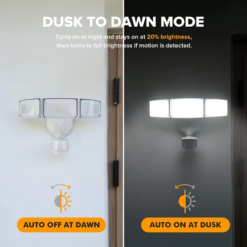Vista 5 de LUTEC Luces de Seguridad LED de 72W 7500LM con Sensor de Movimiento para Exteriores, 5000K Luz de Día, IP65 Resistente al Agua, de Anochecer a Blanco