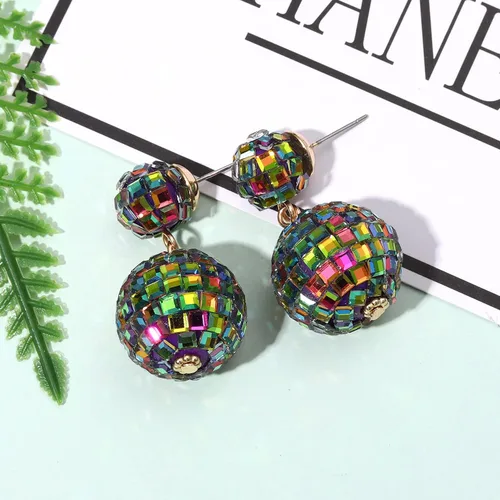 Vista 5 de Aretes de bola de discoteca para mujer, aretes colgantes de bola de espejo brillante, para fiesta de baile, música country, concierto, trajes