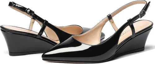 Vista 6 de MODENCOCO Zapatos de tacón bajo de cuña con hebilla y punta puntiaguda con hebilla para mujer de 2 pulgadas