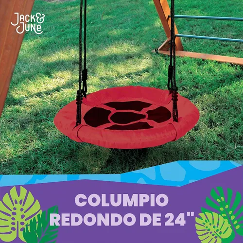 Vista 2 de Jack and June Jack & June - Juego de columpio redondo rojo de 24 pulgadas de diámetro, con cuatro cuerdas, soporta hasta 300 libras.