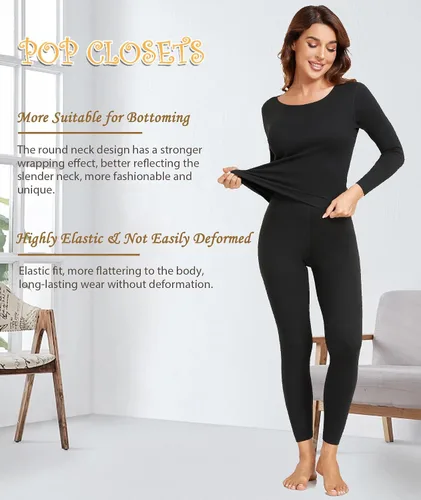 Vista 3 de POP CLOSETS Thermajane Long Johns - Ropa interior térmica para mujer, suave capa base, conjunto de pijama para clima frío