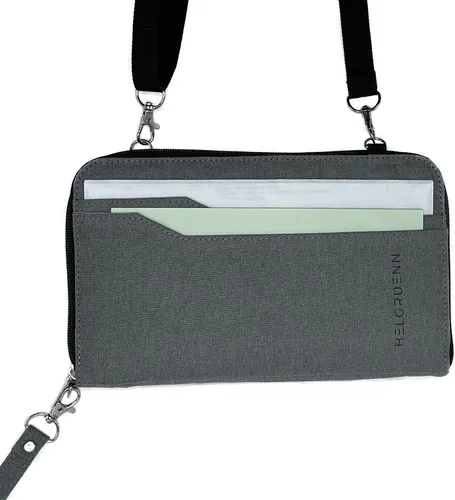 Vista 5 de Helgruenn Organizador de documentos de viaje familiar de 6 pasaportes de primera calidad con bloqueo RFID, Gris