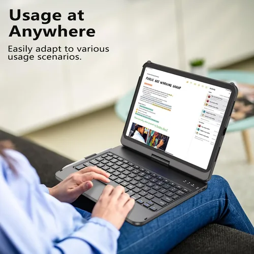 Vista 6 de TQQ Funda Touch para iPad (A16) de 11ª generación con teclado (11 pulgadas, 2025) y 10ª generación (10.9 pulgadas, 2022) – 360° giratorio, delgado